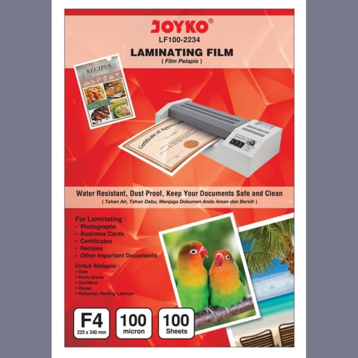 plastik laminating F4 joyko laminasi panas hot 100 micron