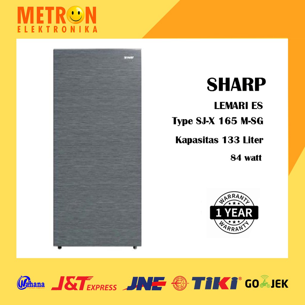 SHARP SJ X 165 M SG / GREY KULKAS LEMARI ES 1 PINTU 133 LITER / TEMPERED GLASS TRAY / SJX165MSG