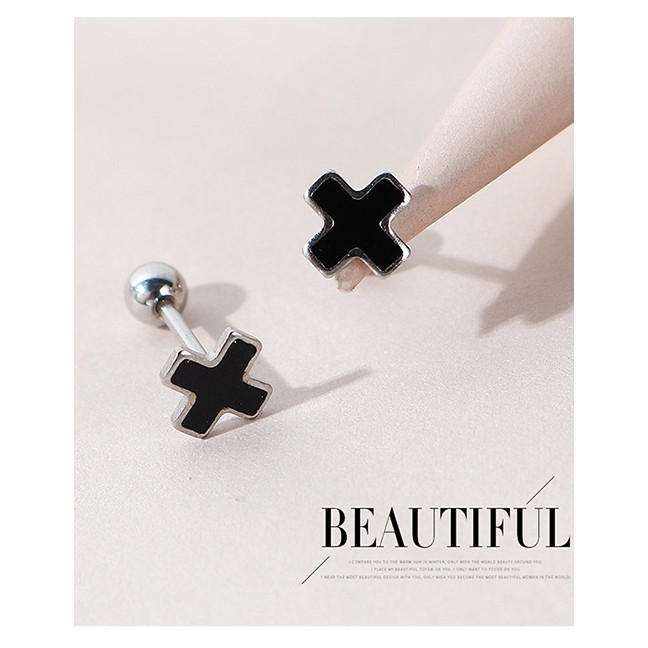 LRC Anting Tusuk Fashion Silver Color Oil Drop Cross Alloy Earrings Y64828