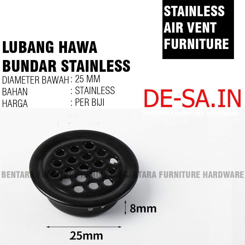 25 MM Lubang Hawa Stainless BLACK HITAM - Saringan Hawa Ventilasi Udara Bulat Bundar Small Kecil