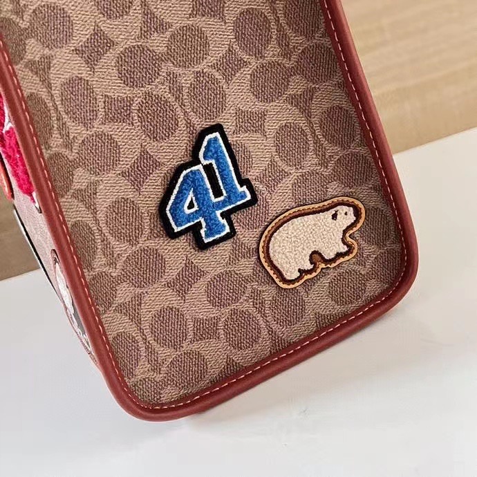 tote bag wanita women C6846 6846 Field Tote In Signature Canvas With Patches Tan Rust