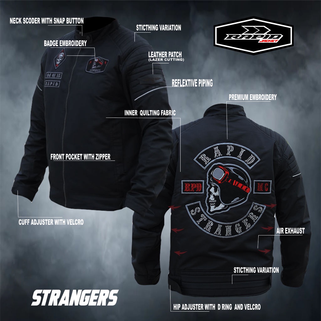 JAKET motor touring premium  RAPID STRANGERS jaket bikers full bordir tengkorak anti air dan anti angin