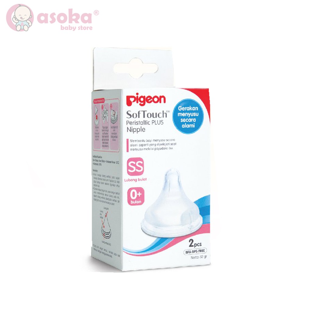 Pigeon SofTouch Peristaltic Plus Nipple isi 2 SS S M L ASOKA