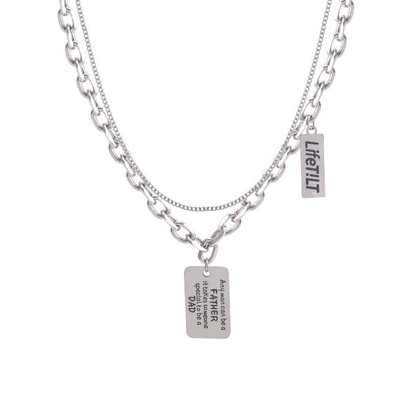 Huruf Baja Titanium double layer twin necklace female ins Populer Net Merah Gaya hip hop Eropa Dan Amerika Pribadi