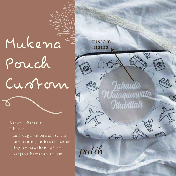 TERLARIS MUKENA POUCH CUSTOM NAMA MUKENA DEWASA PARASUT JUMBO POUCH TRAVELING - PUTIH
