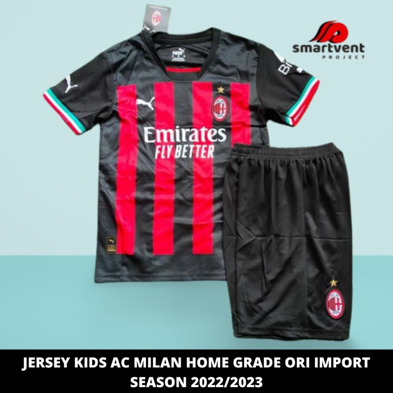 Jersey Bola Anak Kids Milan Home Grade Ori Import Custom Nama Musim 22/23
