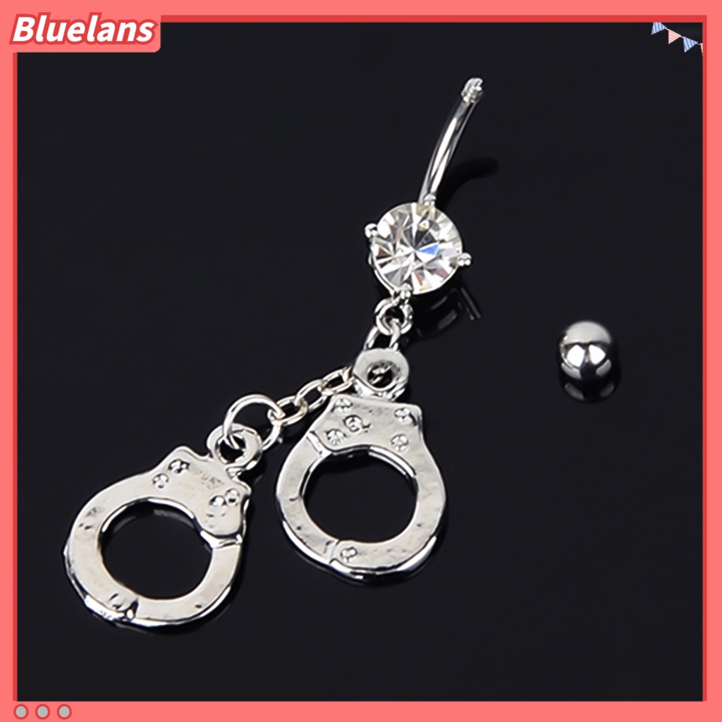 Bluelans Women Handcuffs Rhinestone Body Piercing Navel Belly Bar Button Barbell Ring