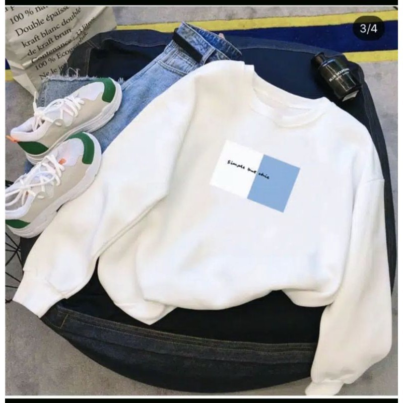 Sweater Simpel Dear White - Crewneck Wanita Dan Pria - Allsize - Bahan Fleece