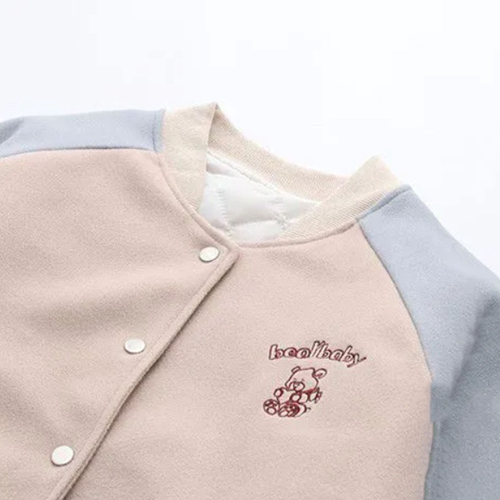 Vallina Outfit - Two Tone Bear Varsity Jacket Jaket Baseball Wanita Korean Style-3