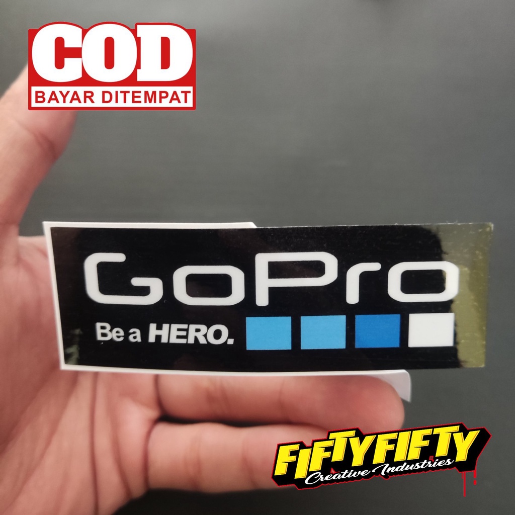 Stiker Print Cut GOPRO MODEL PANJANG Stiker Printing Laminasi Glossy Stiker Motor Mobil Helm Sudah Membentuk Pola Desain