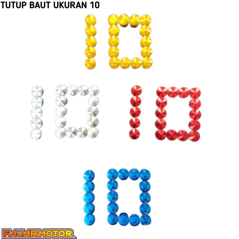 TUTUP BAUT 10 CNC ANODIZE ALUMINIUM GOLD BIRU MERAH SILVER