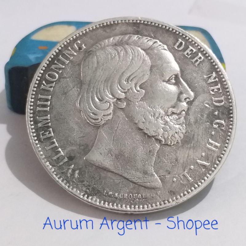 SW32.5G-6.. 1 PC KOIN PERAK KUNO ASLI 2.5 G WILLEM III KONING TH 1874. -- SILVER COIN --