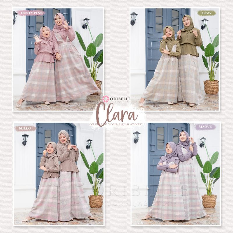 CLARA BY ORIBELLE ORIGINAL ONE SET BLOUSE 2 in 1 OVERALL OUTFIT NGAMPUS Gamis couple mom kids Setela