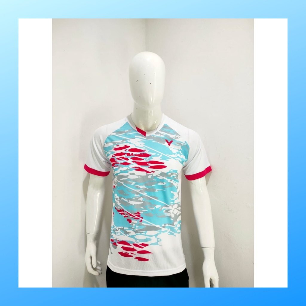 Kaos bulutangkis pria baju badminton atasan olahraga jersy wanita dewasa t-shirt outfit seragam kostum jersey casual suit pakaian jarsey oblong apparel sports jersi sudirman thomas uber cup bulu tangkis V140 putih polos