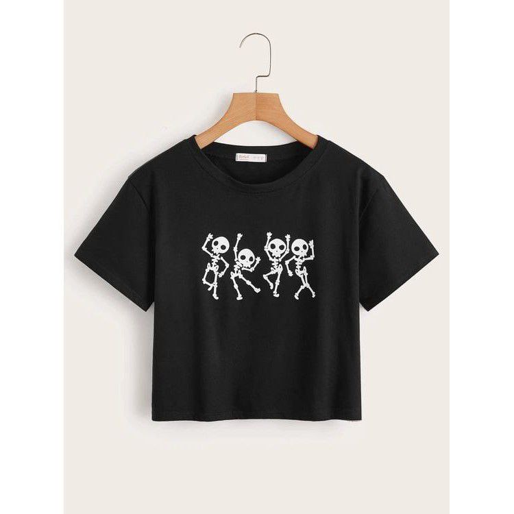 Clothing May - Crop Top Tengkorak Kaos Distro Croptop Atasan Krop Top Wanita Cewek Viral