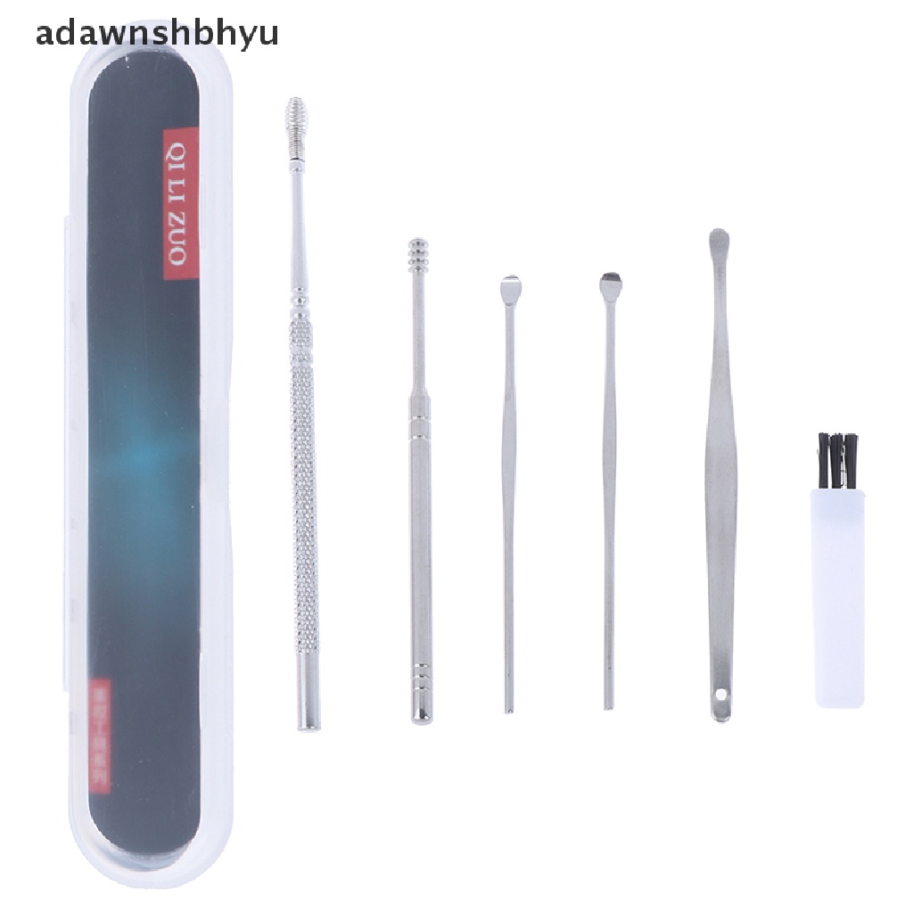 Adawnshbhyu 6Pcs Ear Pick Set Stainless Steel Earpick Ear Wax Kuret Remover Pembersih Telinga