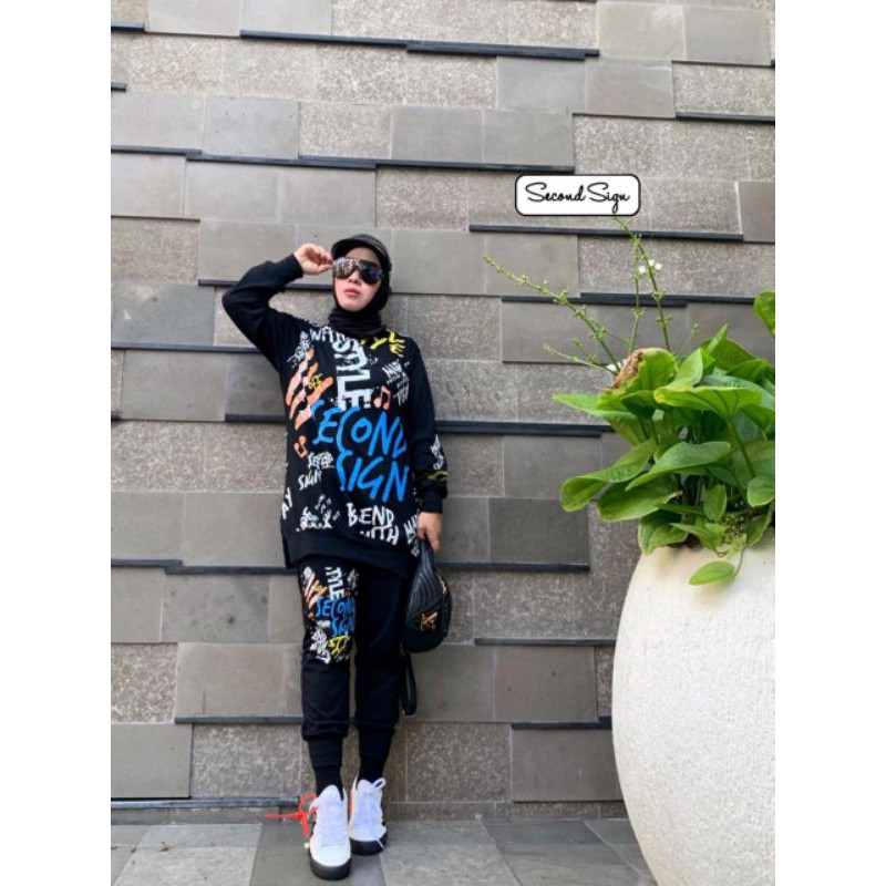 SETELAN SECOND SIGN Priyanka Joger Long Top