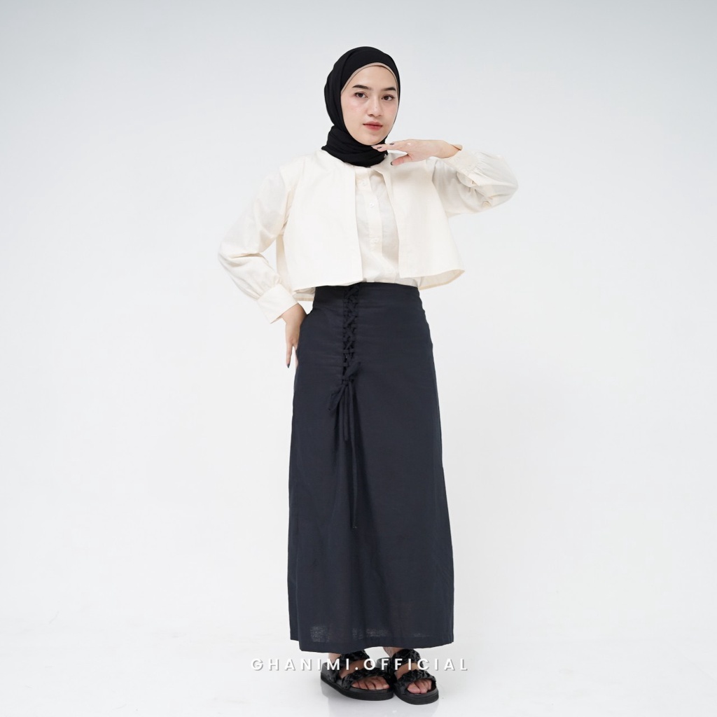 Ghanimi - Hyeri Skirt / Rok Linen Panjang / rok kondangan / rok kasual formal / rok span linen tali / rok span polos / rok vintage korean style