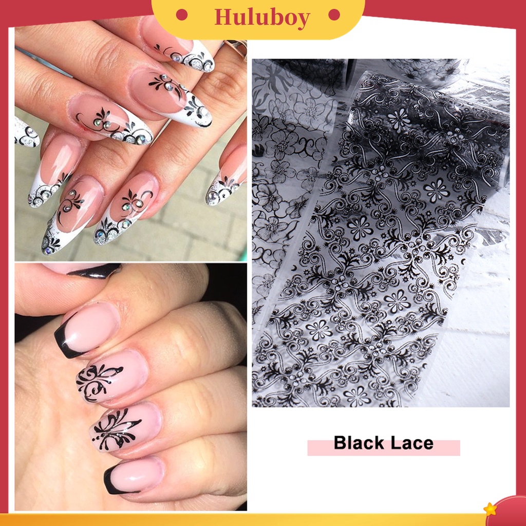 Huluboy Huluboy♡ 10pcs Stiker Kuku Motif Print Bunga Tahan Lama Untuk Manicure