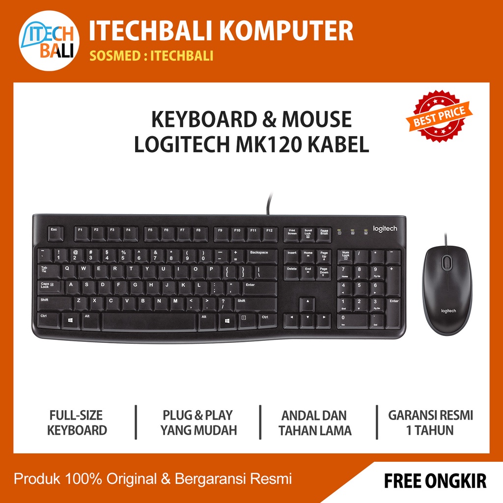 Keyboard &amp; Mouse LOGITECH MK120 Kabel | ITECHBALI