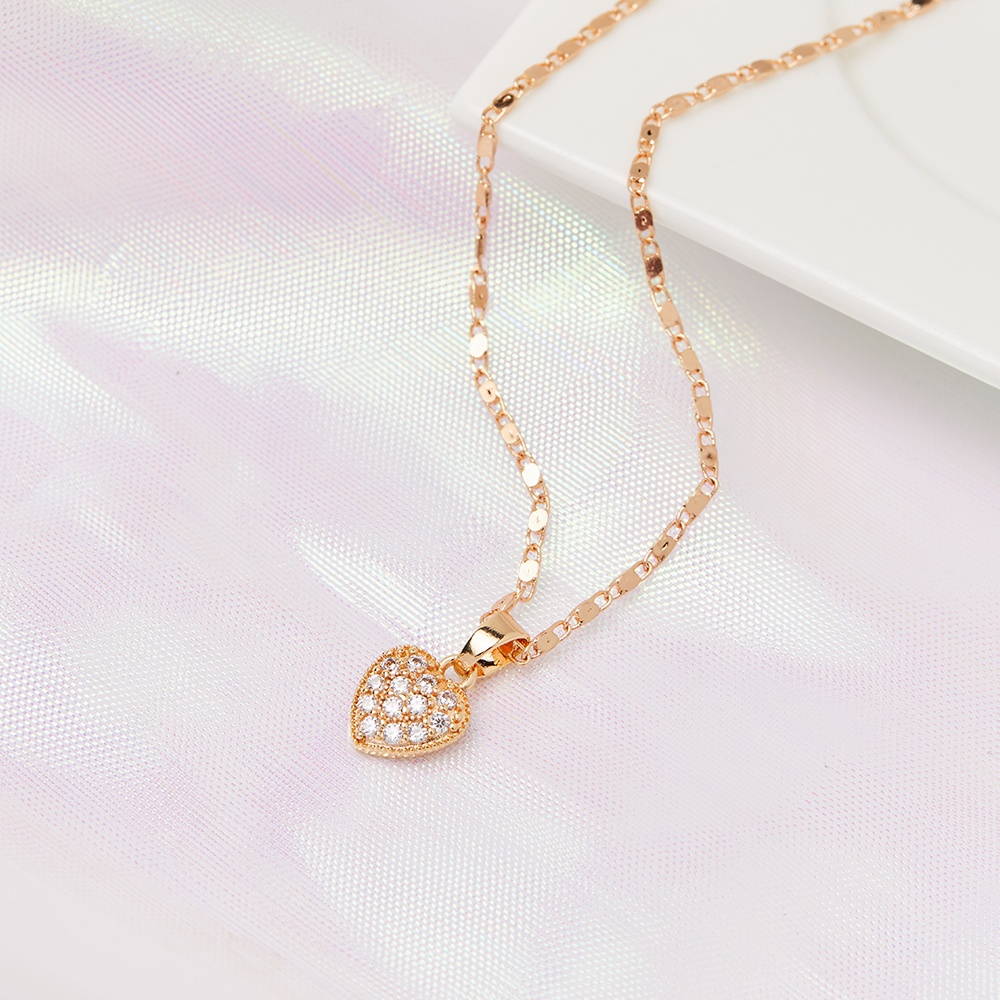 Y374 Kalung Wanita Cinta Gold Liontin Love Full Diamond Kalung Pesta Mewah Kalung Hati Heart Chain Necklace