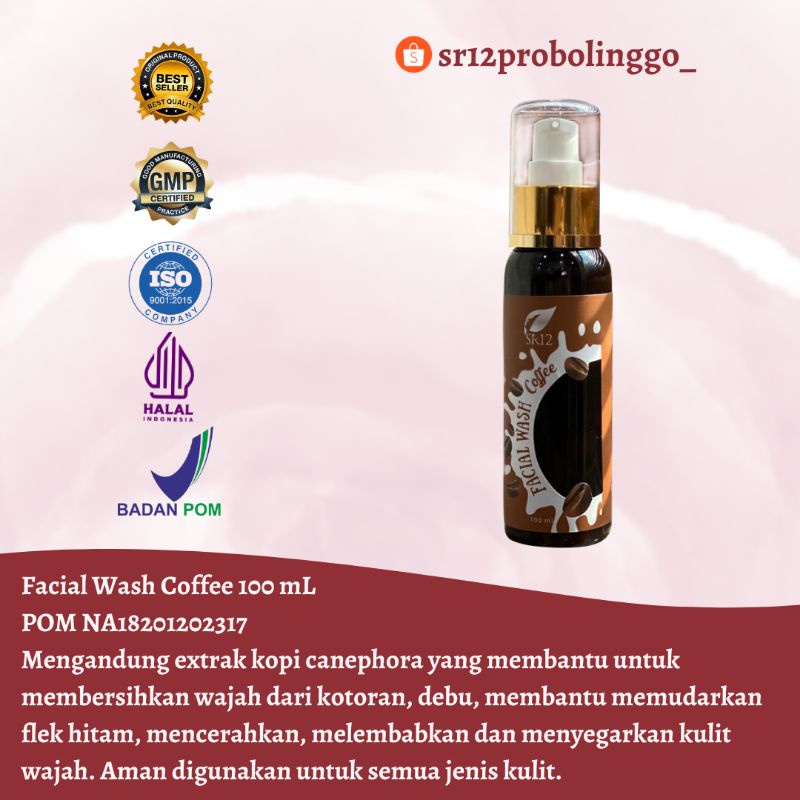 Terlaris  Facial Wash Coffee SR12 / Sabun Kopi Herbal / Bekas Jerawat / Flek Hitam / Sensitif / BPOM