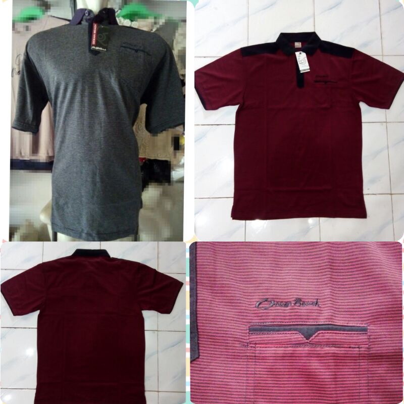 Ocean Beach Kaos kerah stripe kerah salur sapu lidi saku pria dewasa 100% cotton size M L XL [up]