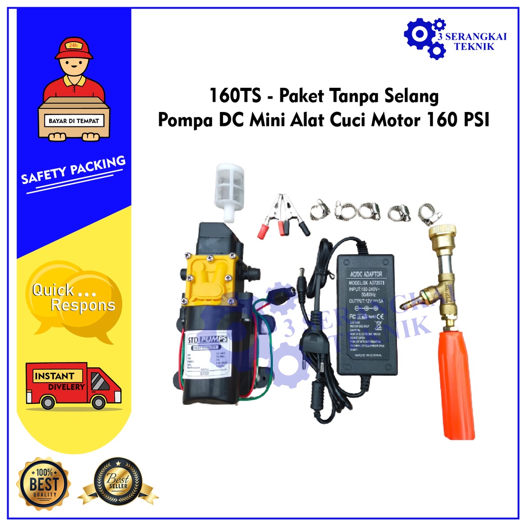 160TS - Paket Tanpa Selang Pompa DC Mini Alat Cuci Motor 160 PSI