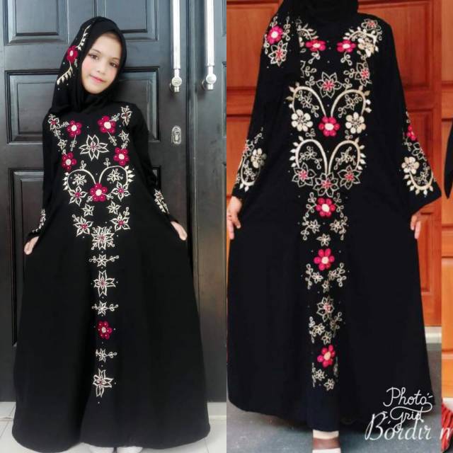 Abaya Arab bordir mella Gamis syari bisa couple ibu dan anak