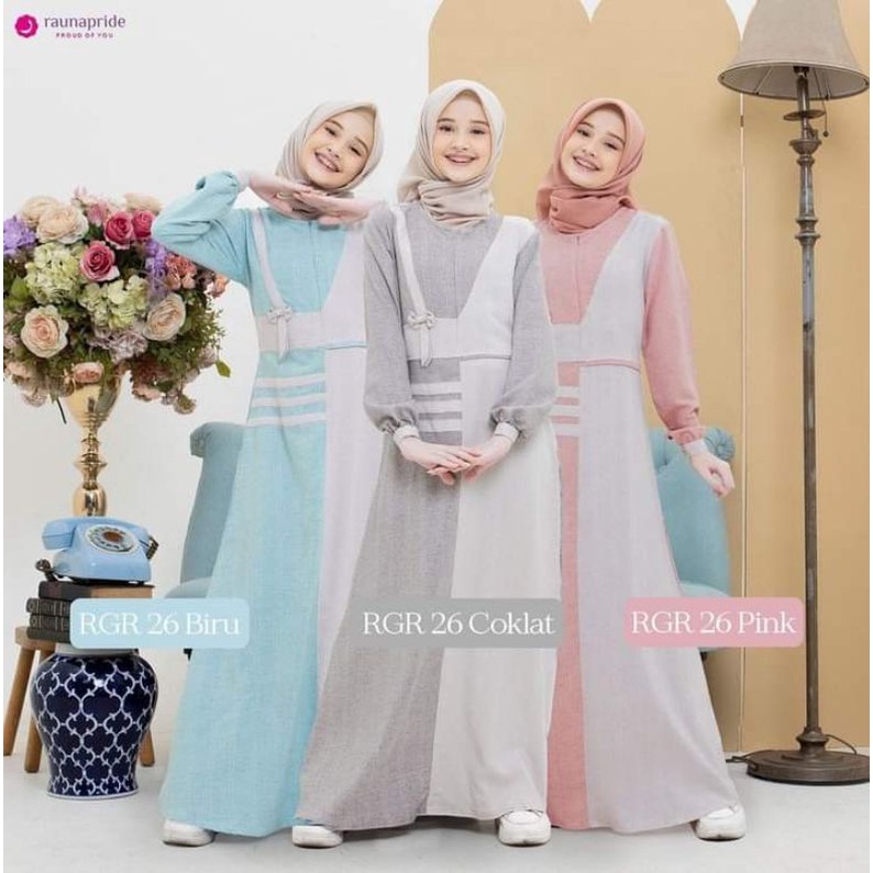 RGR 26 Coklat Pink Biru Gamis Anak Remaja Rauna Pride