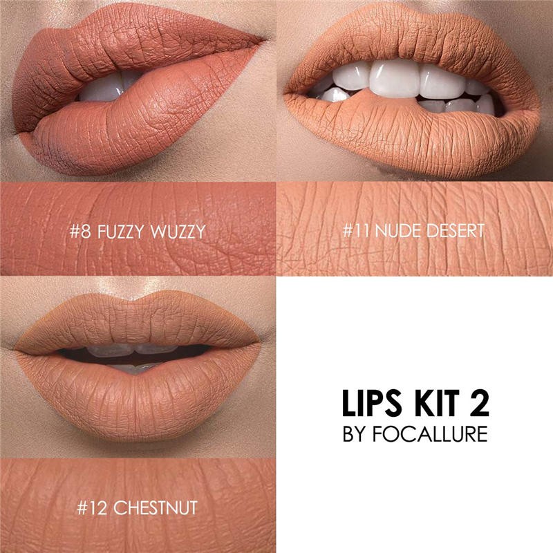 (READY&amp;ORI) Focallure 3 Pcs Matte Lipstick Crayon Kit FA22 FA 22 Paket Ombrer Viral Lip Matten Satin Tahan Lama Waterproof