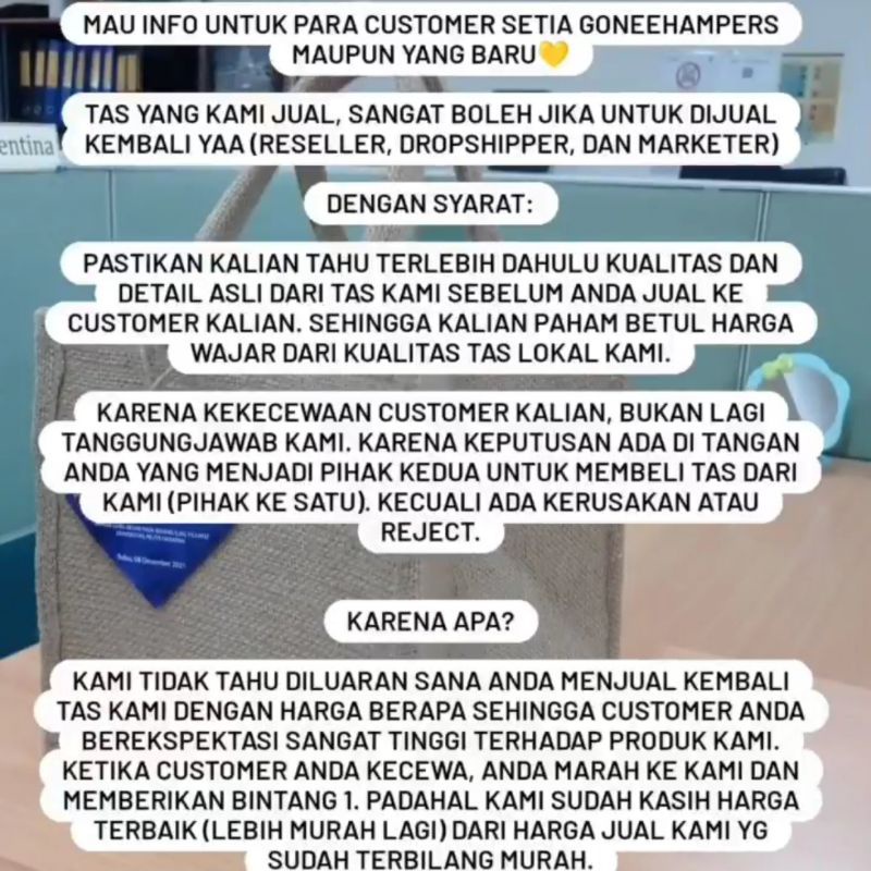 Tas Jute Goni Sablon / Tas Burlap / Kado / Hampers Tas / Tas Goni / Jute Bag Tebal Berlapis Tbk