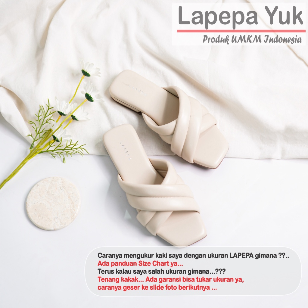 LAPEPA YUK - Sandal Wanita Teplek VEERA Sendal Cewek Platform Wedges Kondangan Hak Tinggi  2cm Model Silang 2 Size 36 37 38 39 40 Casual Santai Rumah Slop Warna CREAM Soft Selop Premium Citayem Fashion Original Kekinian Terbaru Shoes Mall Official Store
