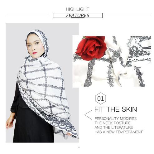 MOBASA OFFICIAL HIJAB PASHMINA SATIN PRINTING MOTIF / KERUDUNG JILBAB PASHMINA [CHAIN FLOWER]