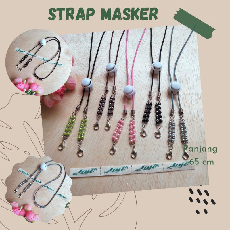 Kalung Strap Konektor Masker Hijab Mutiara Polos 2 in 1 Hitam Putih Abu Pink