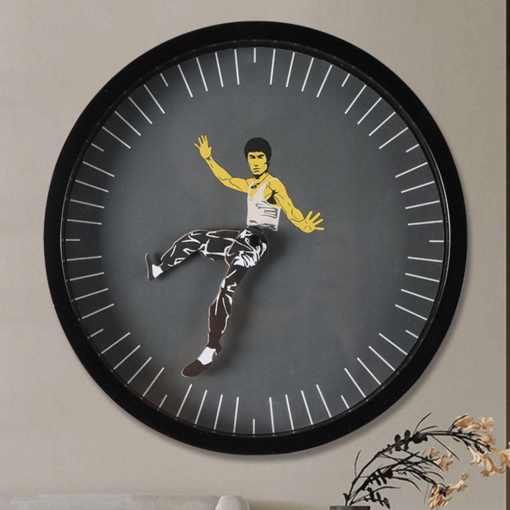 Jam Dinding SOLIGHTER Kung Fu Fashion Dekorasi Rumah Black Bruce Lee