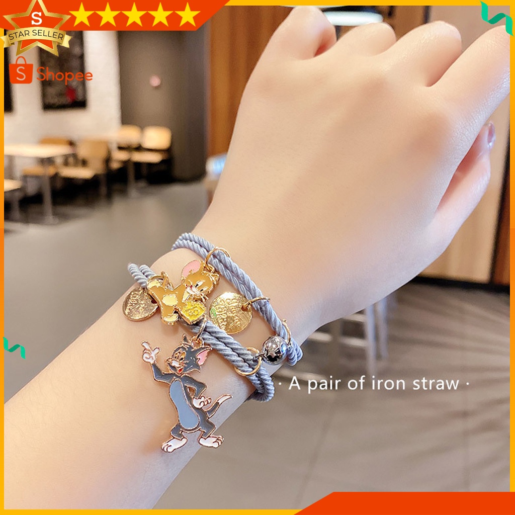 BRACELET COUPLE MAGNET 2PCS/SET GELANG PASANGAN SAHABAT WANITA MOTIF KARTUN UNTUK PASANGAN