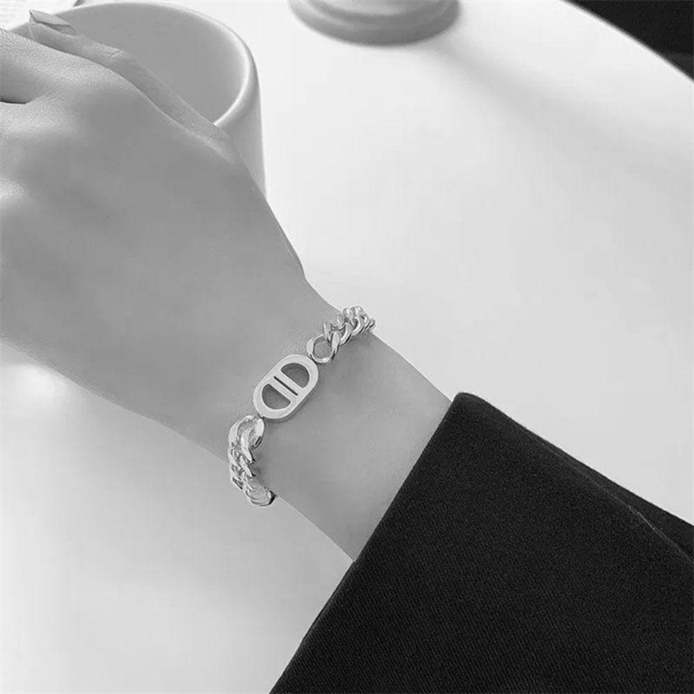 Rebuy Korean Style Kalung Indah Sederhana Rantai Tebal Mewah Huruf Punk DD Logam Rantai Klavikula