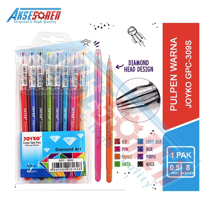 

Pulpen Gel Color Joyko [GPC-309S/8 Warna] / Ballpoint Pena Pen Tinta Warna Warni [0.5 mm/1 pack]