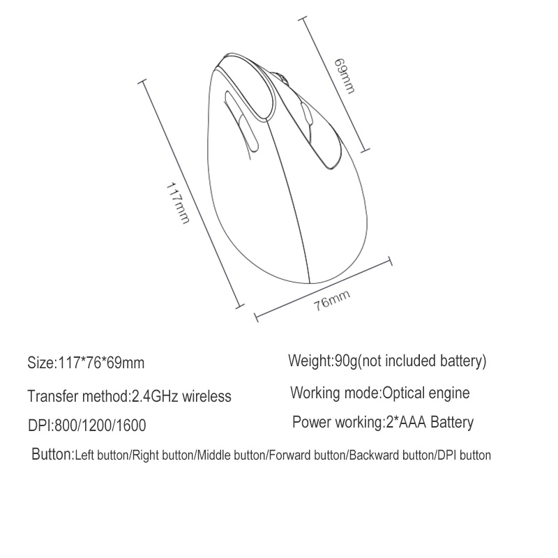 Rapoo MV20 Wireless Vertical Mouse Ergonomic 3 DPI Optical Sensor