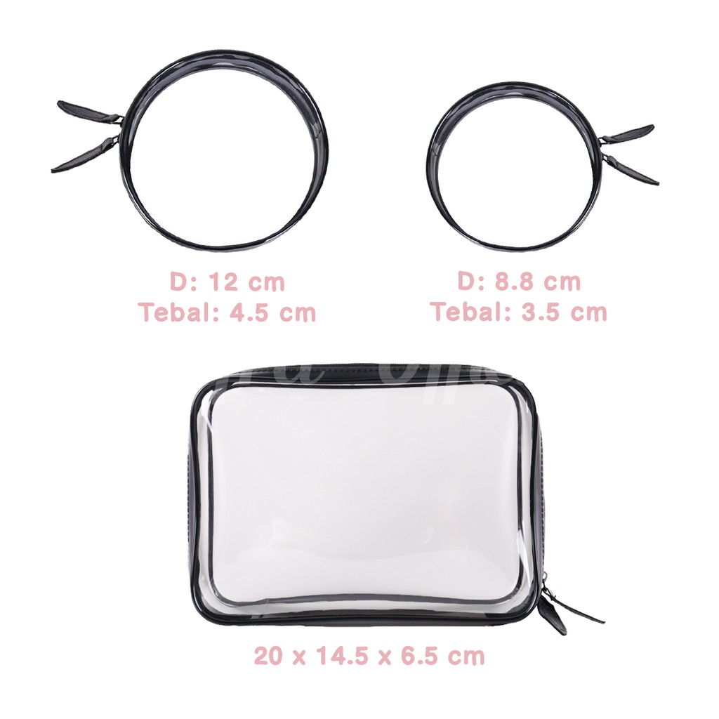 Shifra Pouch Tempat Kosmetik Mika Small Medium Large Pink dan Black (Free Stickers)