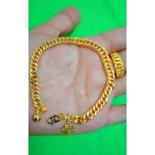 Gelang Tangan Rantai Free Cincin Lapis Emas 24K Anti Karat