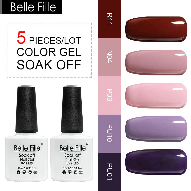 

Belle Fille Gel Nail Polish 5 pcs/lot UV Soak Off Creative Nails Art Design UV Varnish Color Coat