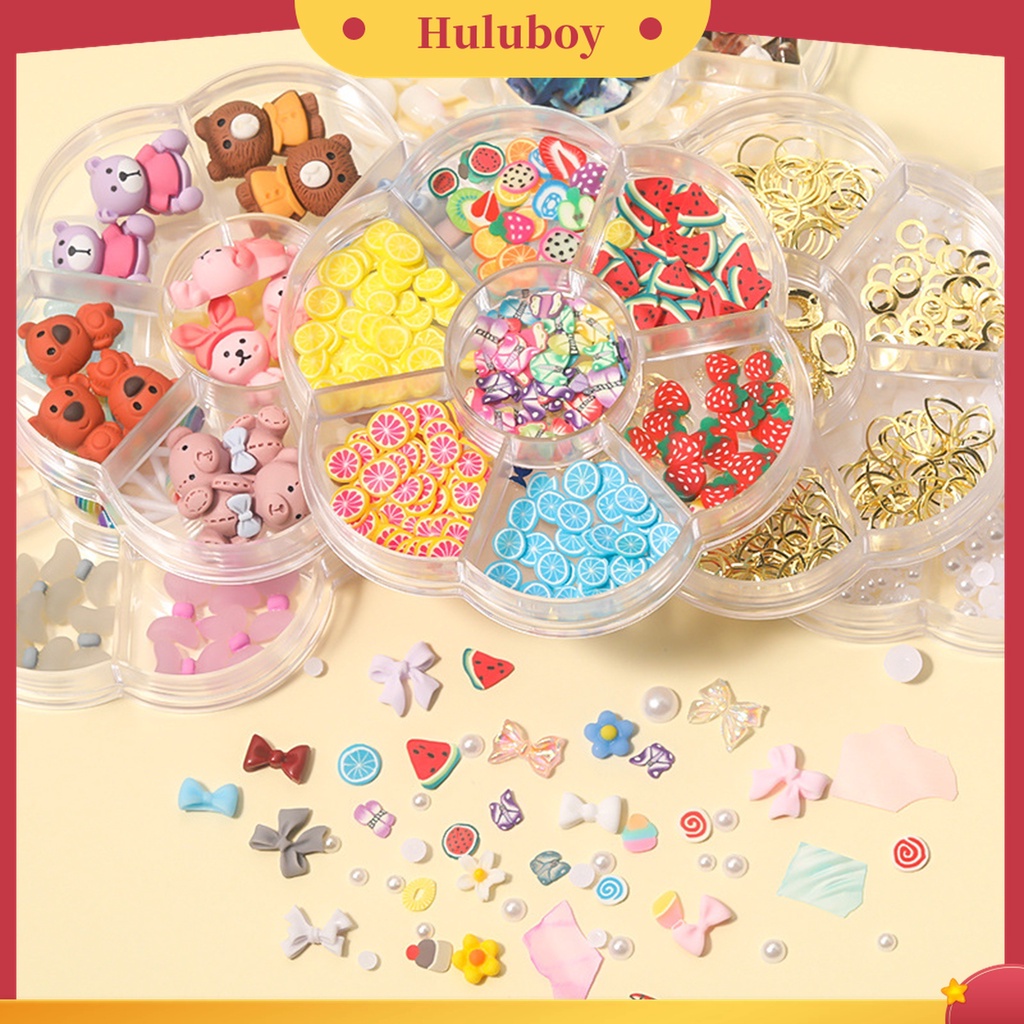 Huluboy Huluboy♡ 1 Kotak Ornamen Kuku 3D Bentuk Pita Aksen Berlian Imitasi Untuk Wanita