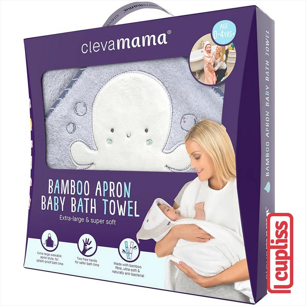 ClevaMama Bamboo Apron Towel Blue Octopus Handuk Mandi Bayi