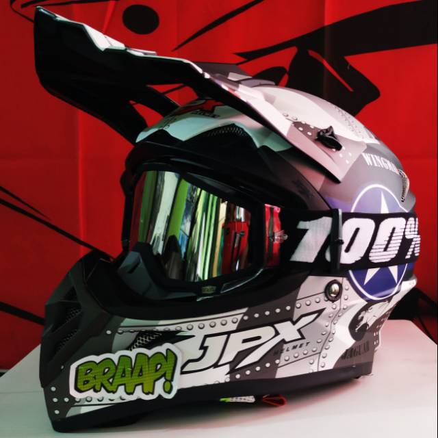 Helm Cross JPX Fox1 motif X30 Black Doff + goggle 100% Murah (2kg)