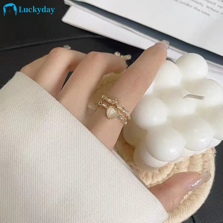 YEEZII Cincin Emas Kristal Opal Bentuk Hati Untuk Wanita