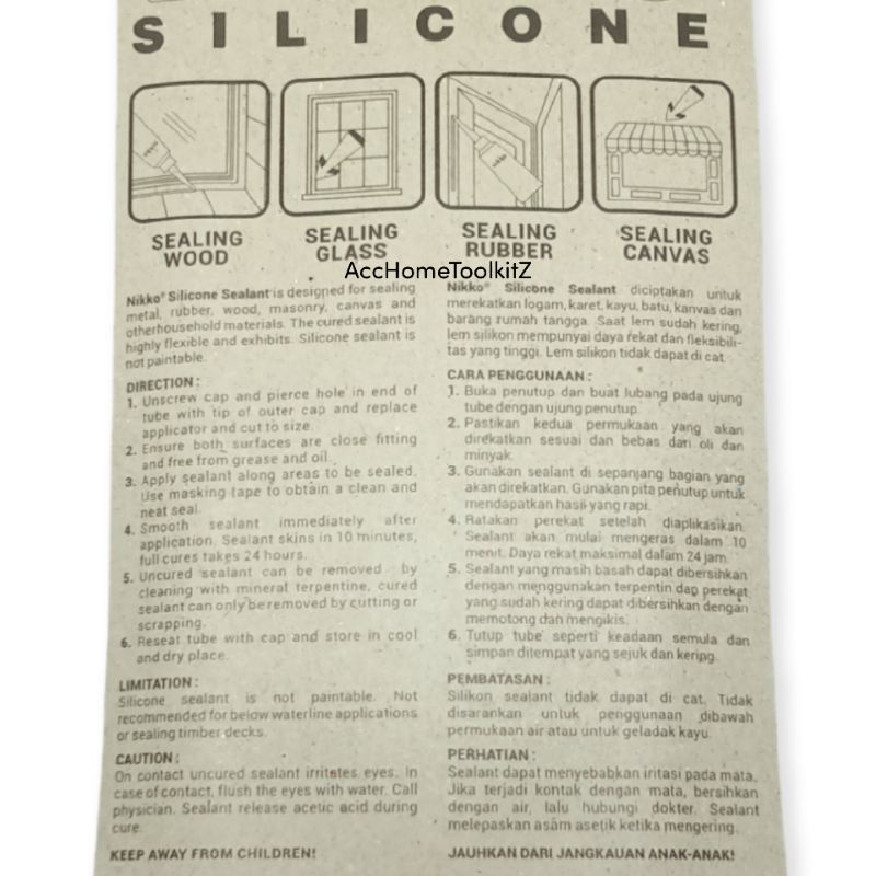 Lem Kaca Silicone Sealant Tube / Lem Aquarium Aquascape Silikon Odol Silicon Silen Transparan Kecil 30 gram dan Besar 70 gram / Nikko / Best 35 Gram Lubber Pasta Silikon Instan Lem Toilet Basin Wastafel