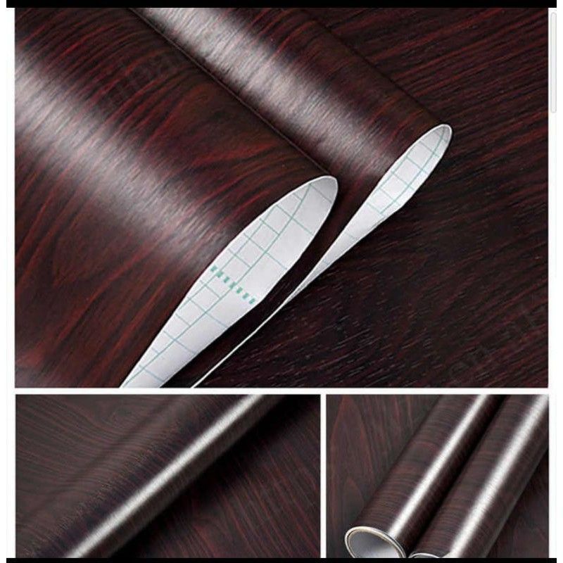 wallpaper dinding stiker lemari meja pintu dll coklat tua sudah ada lem perekat nya