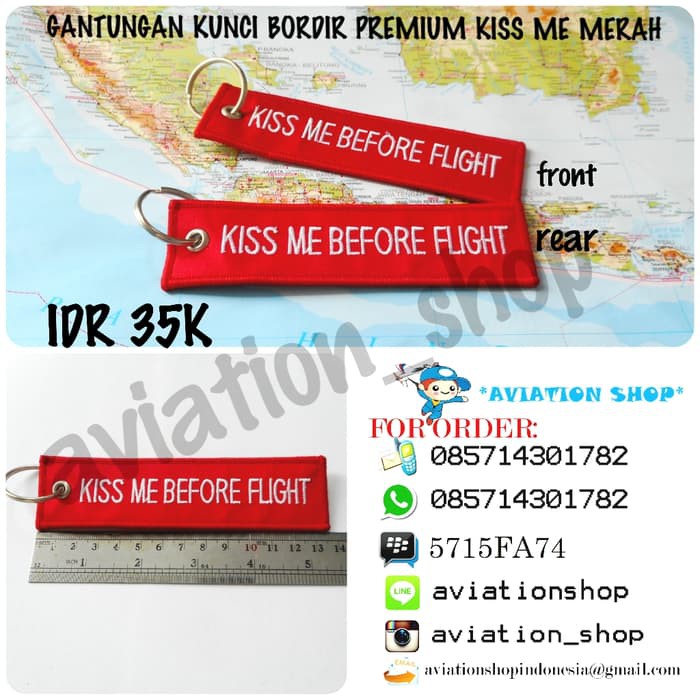 GANTUNGAN KUNCI BORDIR KISS ME - REMOVE BEFORE FLIGHT - FOLLOW ME